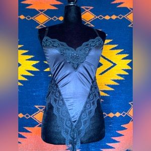 Vintage Lady Manhattan Black Lace Snap One Piece Bodysuit Top!